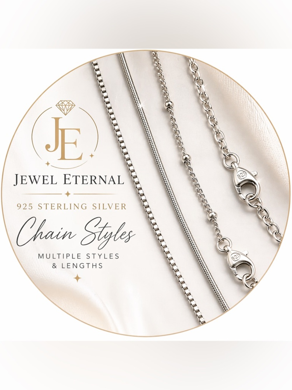 925 Sterling Silver Chain Necklace Multiple Styles Box Cable Adjustable